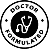 Black and white seller seal with a stethoscope and the words Doctor Formulated