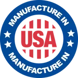 Blue seller roundel with stars and a red USA mark reading Manufacture in USA