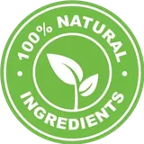 Green seller seal with a leaf reading 100% Natural Ingredients