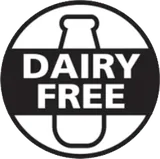 Black and white seller emblem with a milk bottle reading Dairy Free