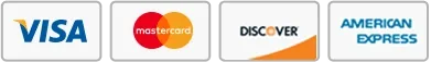 Card logos for Visa, Mastercard, Discover and American Express