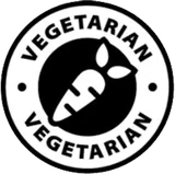 Black and white seller seal with a carrot reading Vegetarian